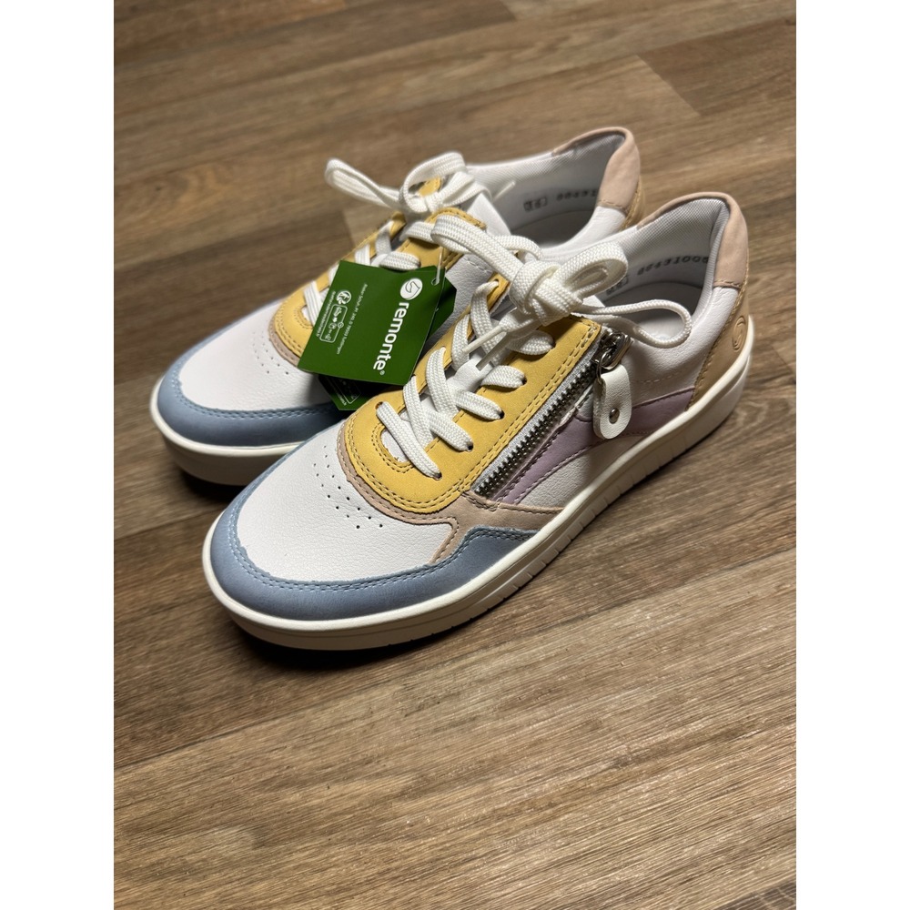 Remonte Women Pastel Colorblock Leather Sneakers Side Zip Low Top White Yellow - Picture 6 of 9